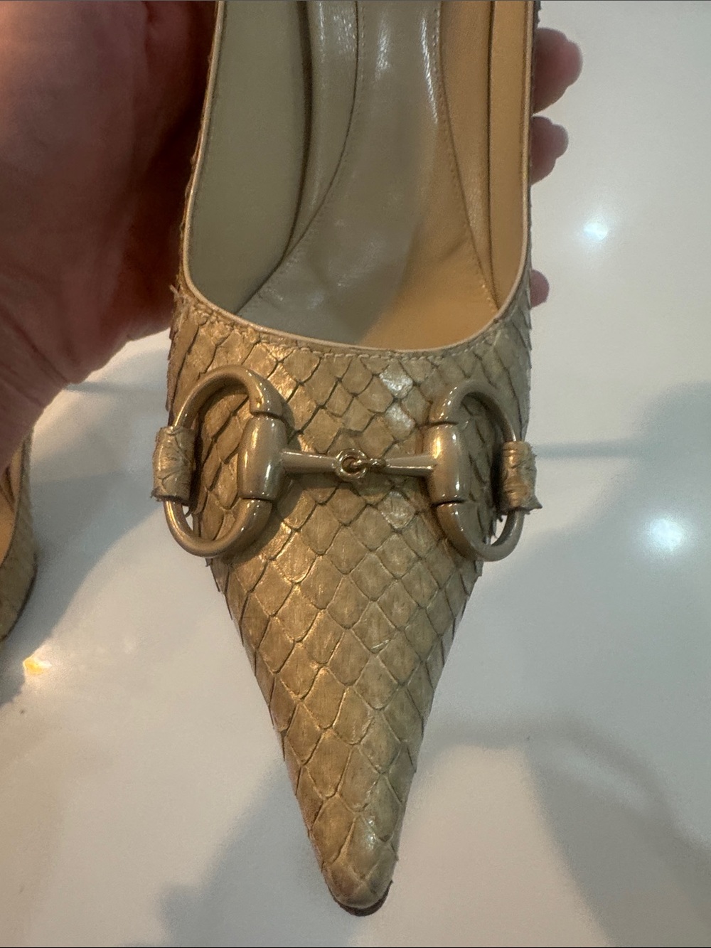 GUCCI 2004 “Tom Ford” Women's Pointed Toe Stiletto Pump in Light Beige -snake - Picture 10 of 17